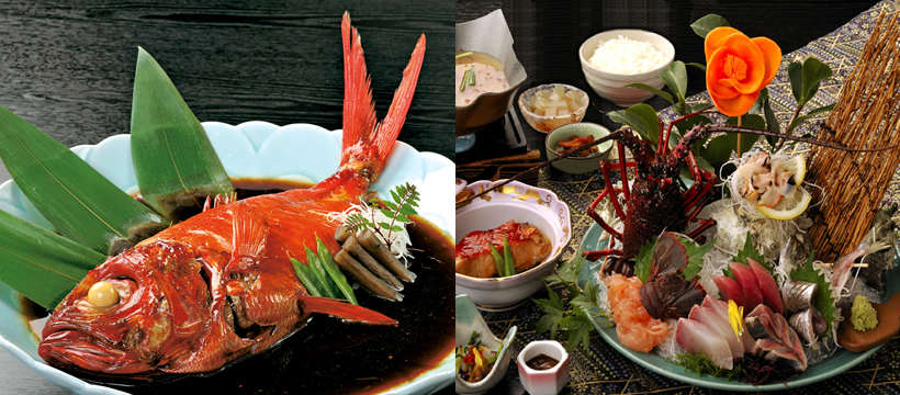 Person of Tokuzo-maru fishermen's boss dish, sea foods stand